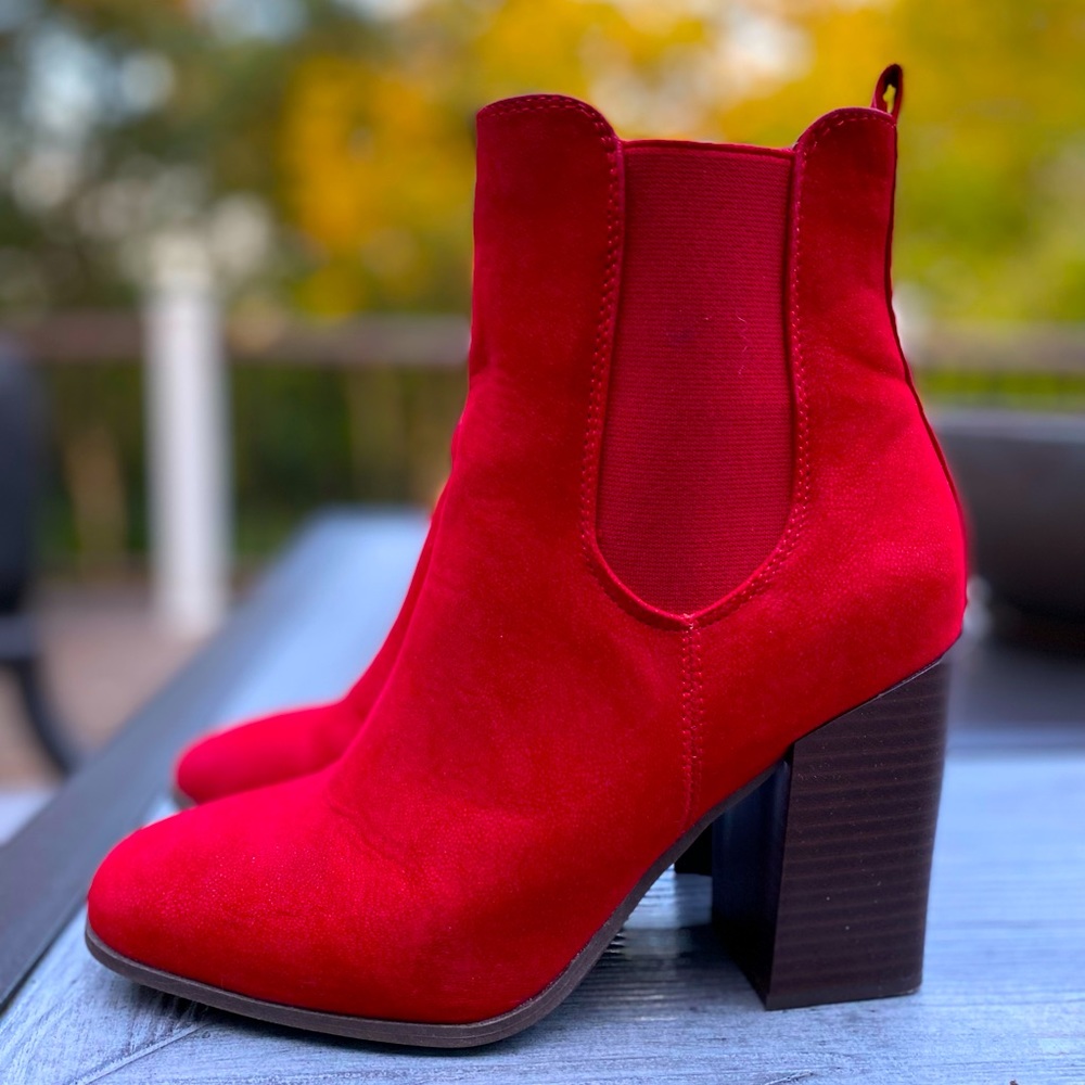 Journee Ankle boots. The perfect Red. New. Worn once. Size 7. Original box.